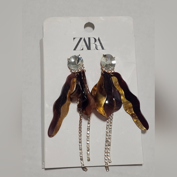NEW Zara Statement Earrings with Gold and Brown Accents - Picture 3 of 9